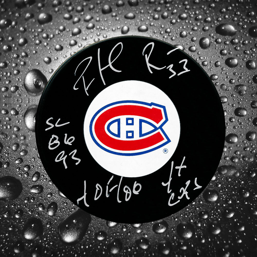 Patrick Roy Montreal Canadiens HOF Stanley Cups Autographed Puck WOW