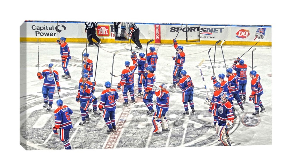 Edmonton Oilers - 14x28 Edmonton Oilers Team Stick Salute Canvas