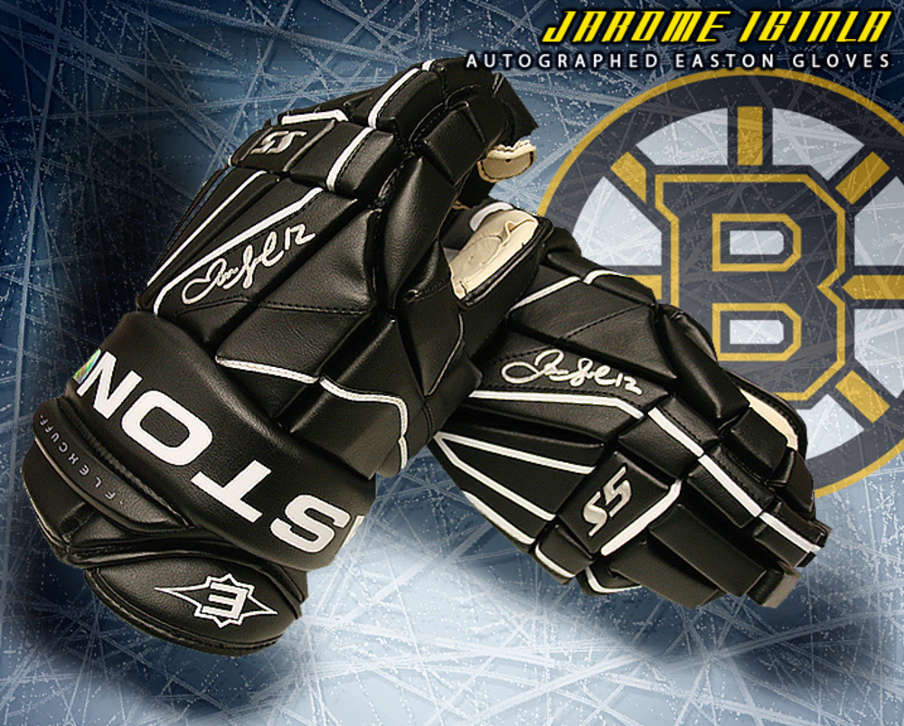 JAROME IGINLA Signed Boston Bruins Easton Model Gloves