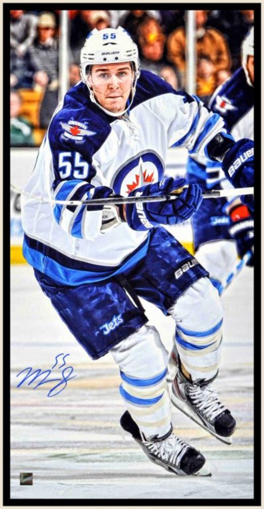 Scheifele Signed 14x28 Framed Canvas Jets White action