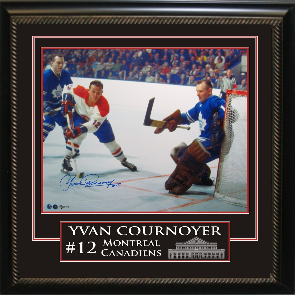 Yvan Cournoyer - Signed & Framed 16x20 Etched Mat - Montreal Canadiens vs Bower