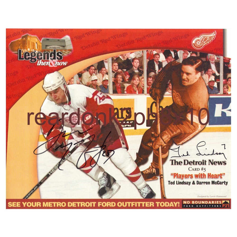 Daren McCarty & Ted Lindsay Autographed 8x10 Detroit News Card