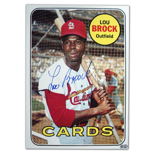Autographed Lou Brock 10-by-14 Inch Unframed 1969 Topps Archive Print