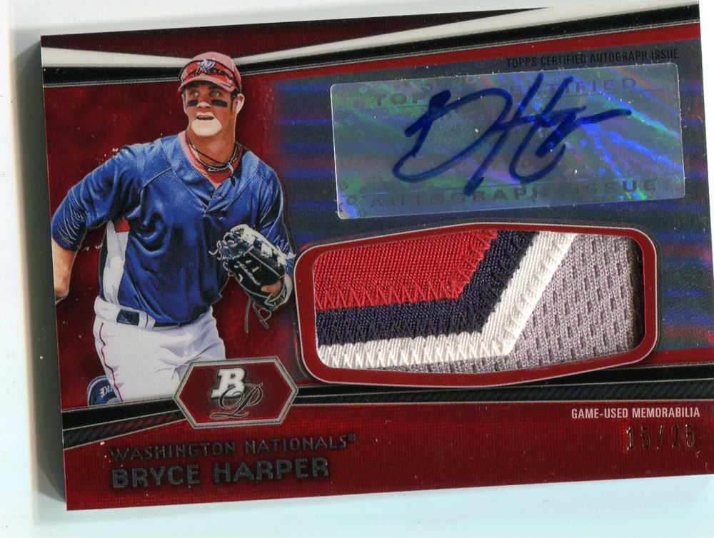 2012 Bowman Platinum Jumbo Relic Autograph Red Refractors Bryce Harper 15/25 -- Only 25 made