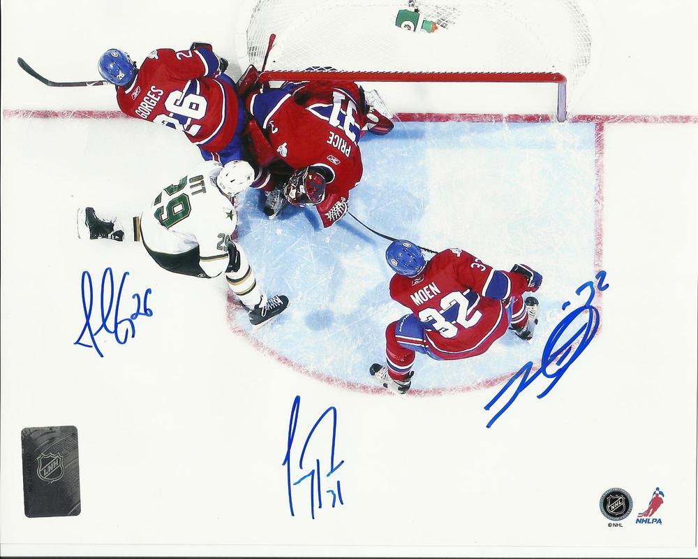 Carey Price, Josh Gorges & Travis Moen TRIPLE Signed Montreal Canadiens AERIAL 8x10