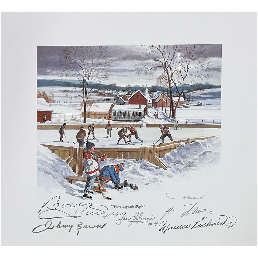 Jean Beliveau, Johnny Bower, Bobby Hull, Guy Lafleur & Maurice Richard Autographed Art Print - Where Legends Begin
