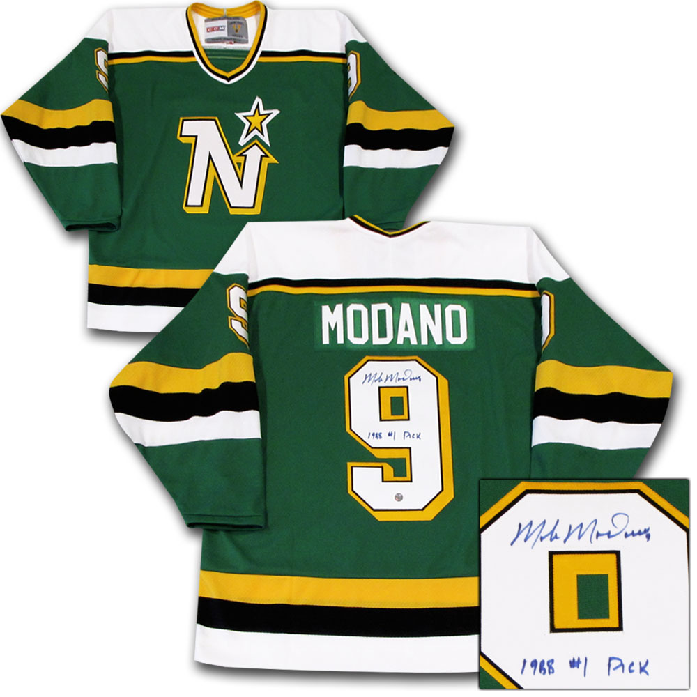 Mike Modano Autographed Minnesota North Stars Jersey w/1988 #1 PICK Inscription