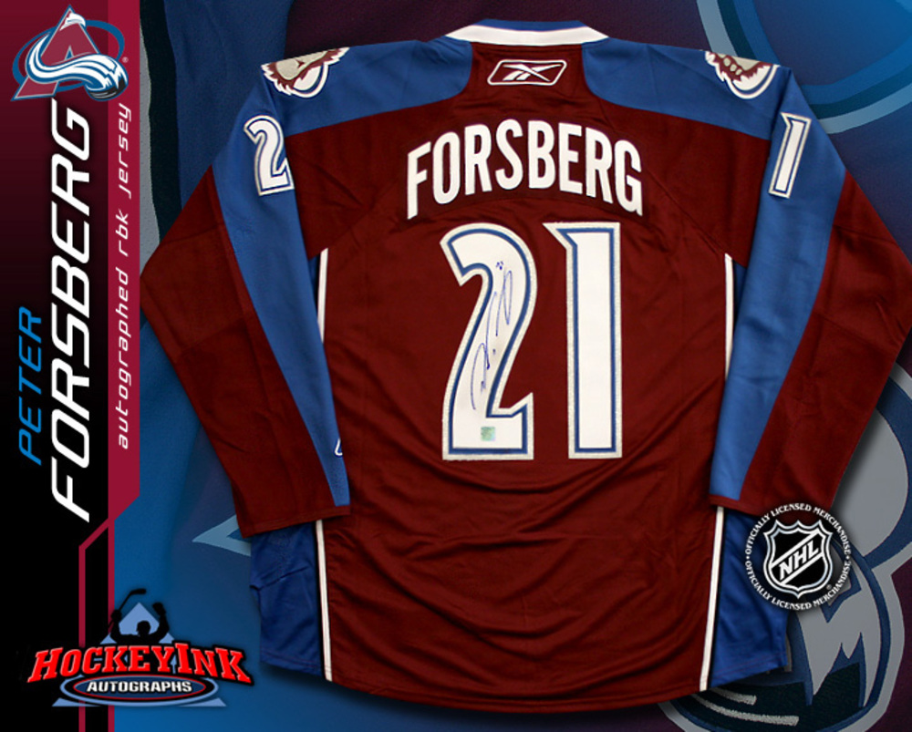 PETER FORSBERG Signed RBK Premier Burgundy Colorado Avalanche Jersey