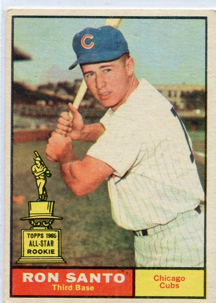 1961 Topps #35 Ron Santo Rookie Card -- Cubs Hall of Famer