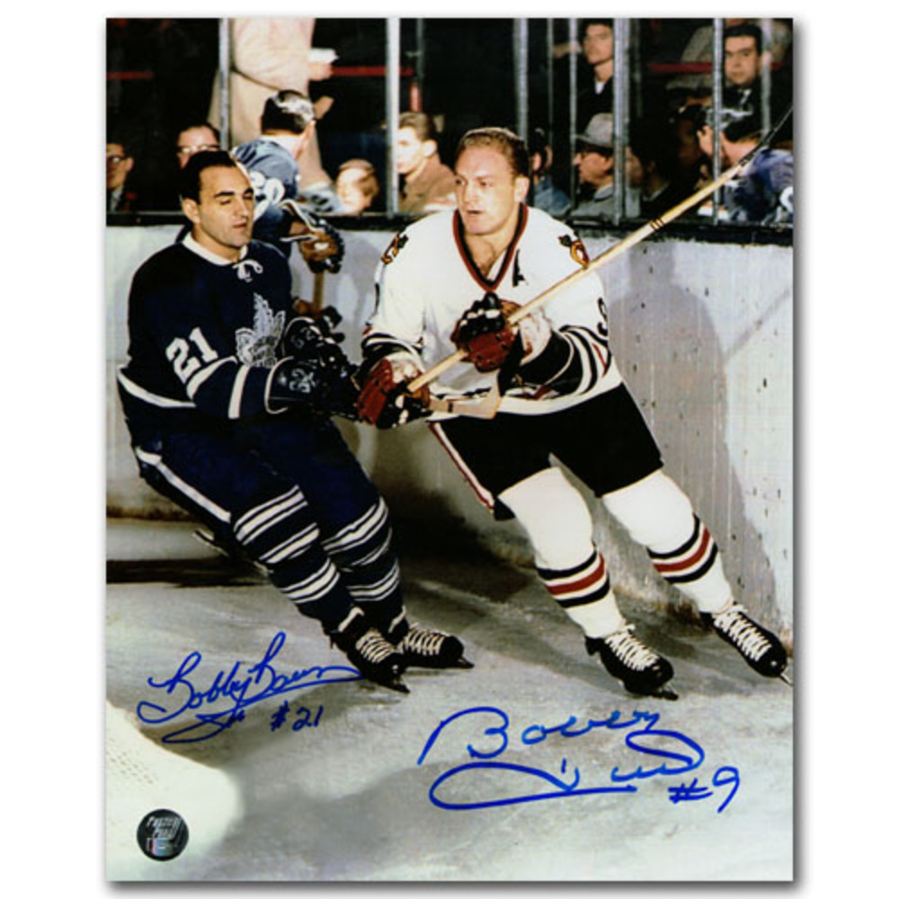 Bobby Baun & Bobby Hull Autographed 8X10 Combo Photo (Toronto Maple Leafs vs. Chicago Blackhawks)
