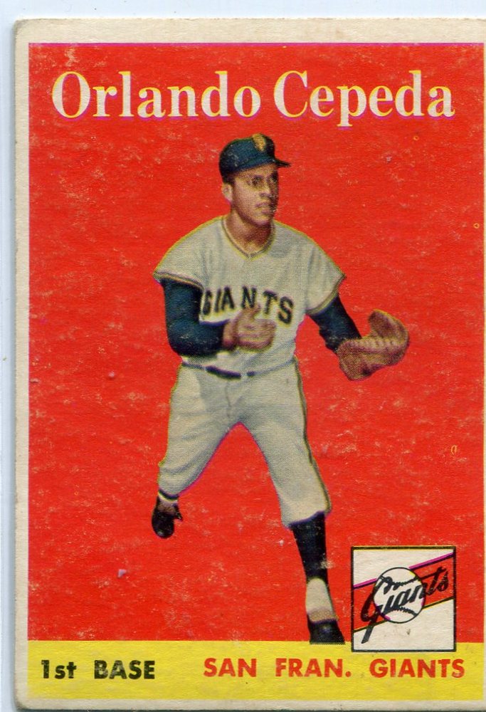 1958 Topps #343 Orlando Cepeda Rookie Card -- Giants Hall of Famer