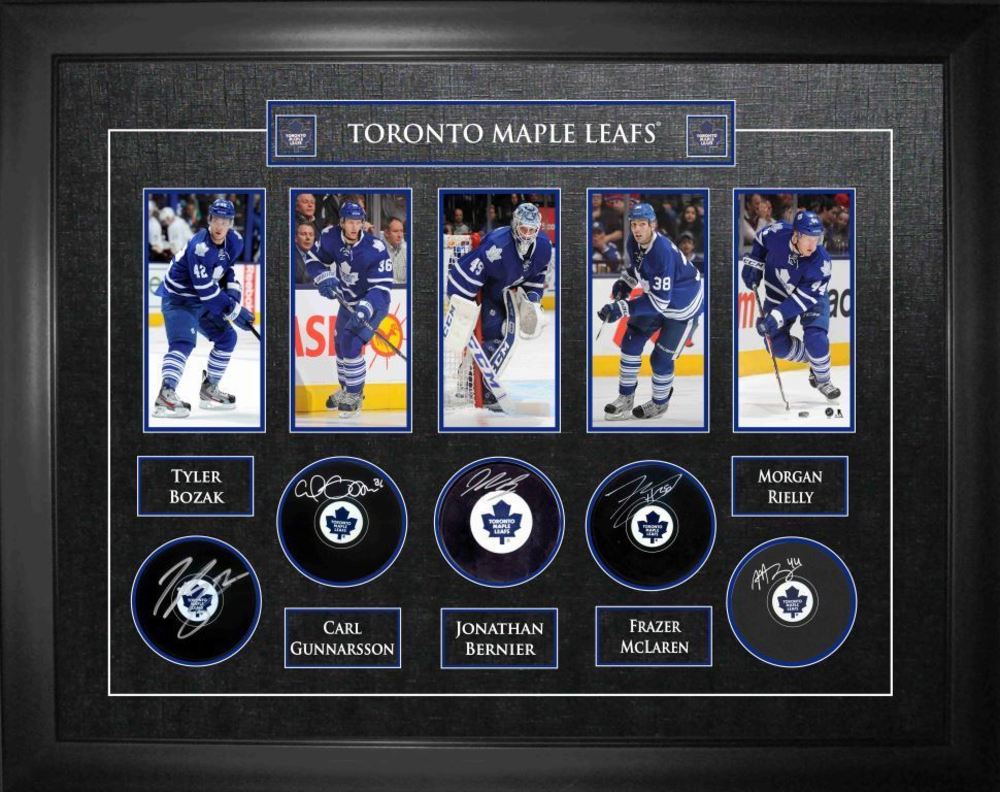 Rielly-Bernier-Mcclaren-Bozak-Gunnarsson Multi-Signed Framed Pucks Leafs