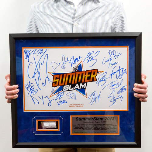 SummerSlam 2013 Signed Plaque with piece of USED Ring Rope