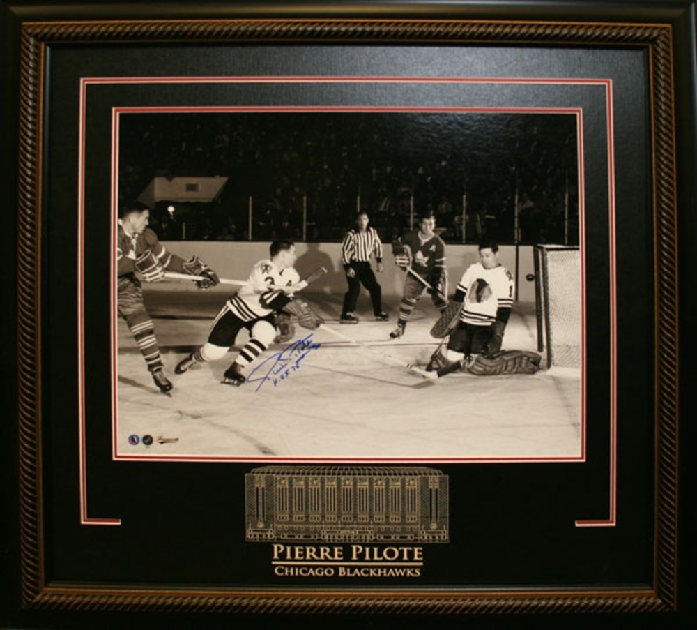 Pierre Pilote - Signed & Framed 16x20 Etched Mat - Chicago Blackhawks vs Toronto Maple Leafs - 55th ANNIVERSARY OF THE OPENING OF THE HHOF (August 26th, 1961)