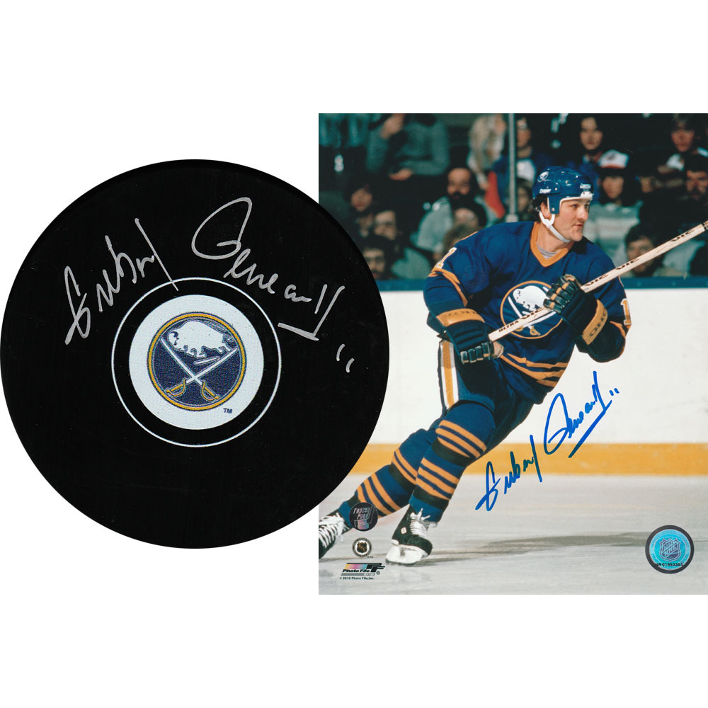 Gilbert Perreault Autographed Combo Lot - 8X10 Photo & Puck