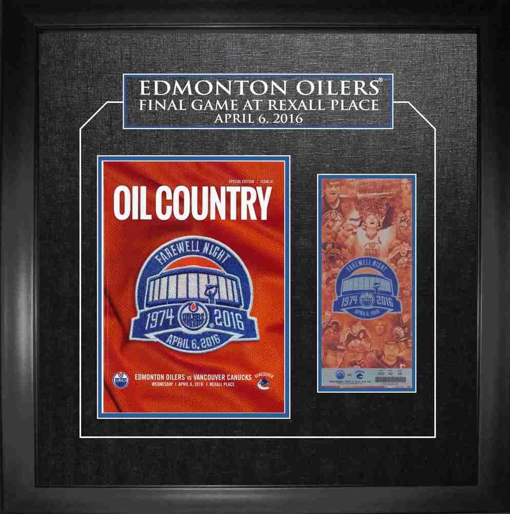 Edmonton Oilers - Framed Rexall Place Final Game Program and Ticket
