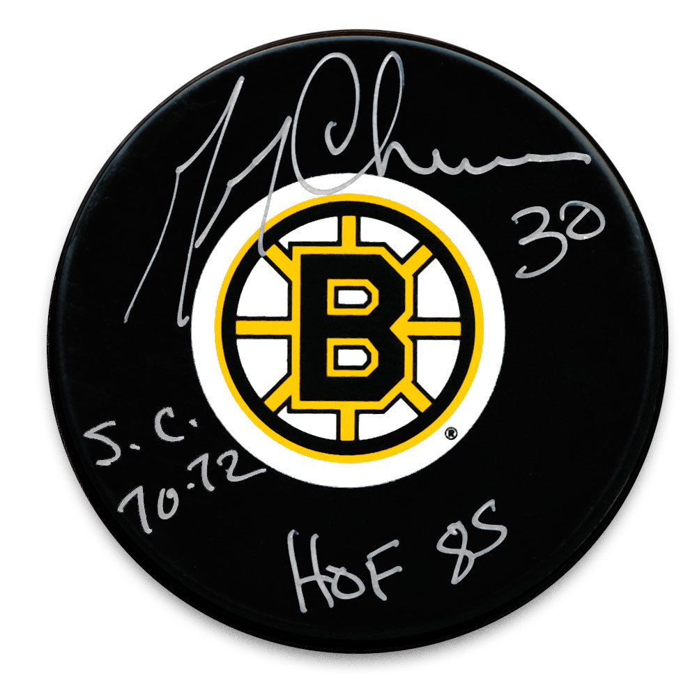 Gerry Cheevers Boston Bruins HOF SC Years Autographed Puck