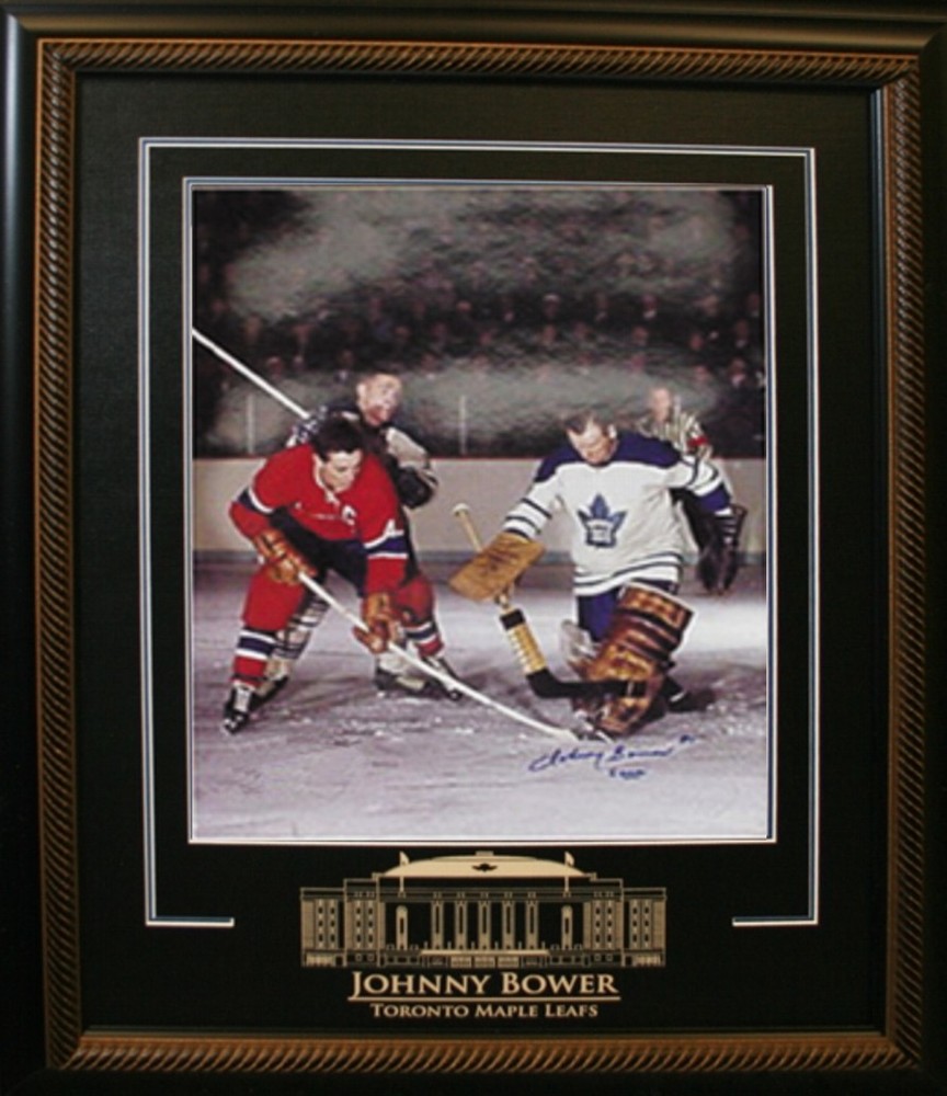 Johnny Bower - Signed & Framed 16x20 Etched Mat - Toronto Maple Leafs With Beliveau