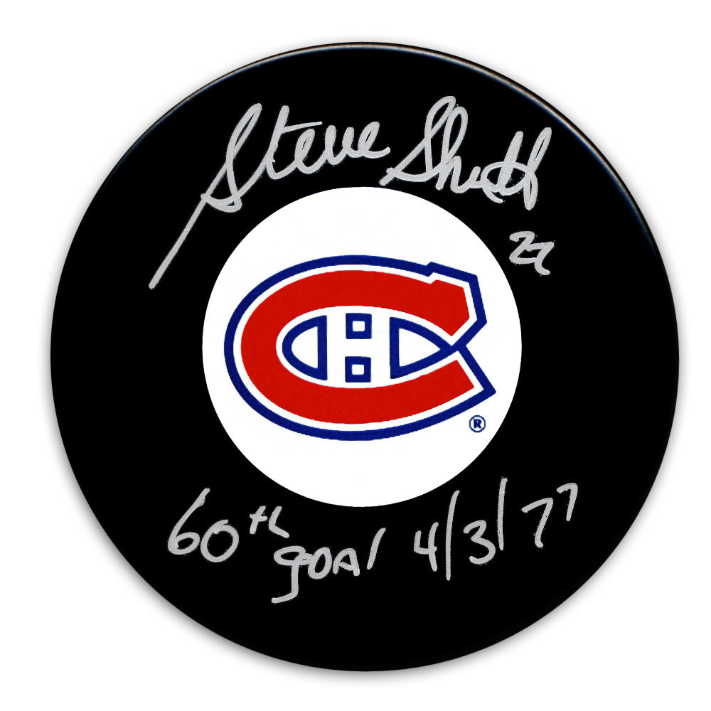 Steve Shutt Montreal Canadiens 60 Goals 4/3/77 Autographed Puck