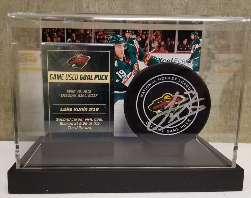 Wild Game Used Goal Puck- Kunin Second Career NHL Goal