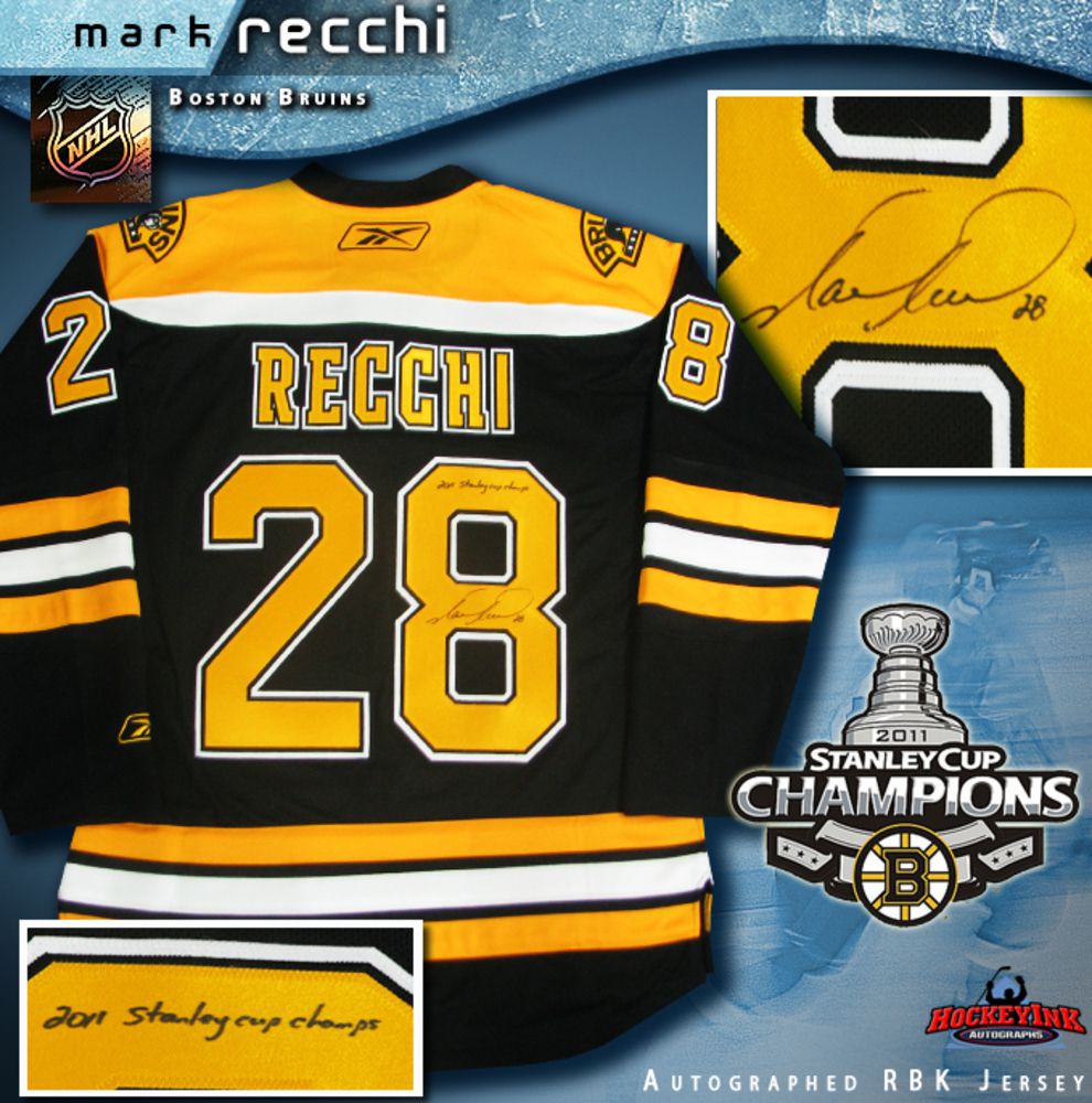 MARK RECCHI Signed Boston Bruins Black RBK Premier Jersey Inscribed 2011 Stanly Cup Champions