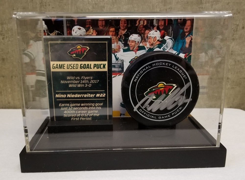 Wild Game Used Goal Pucks- Niederreiter GWG in 400th Career NHL Game