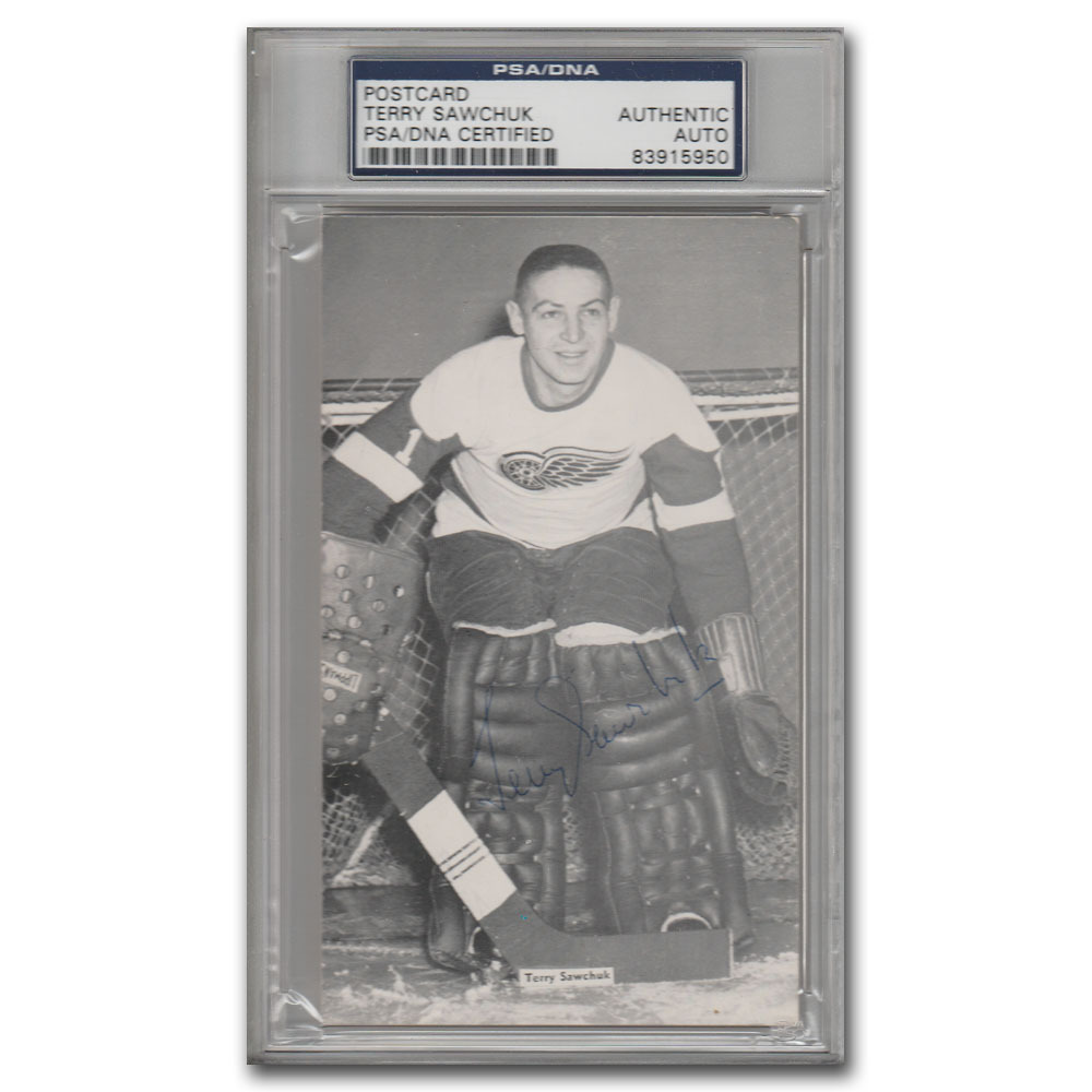 RARE Terry Sawchuk Autographed Detroit Red Wings Postcard PSA/DNA