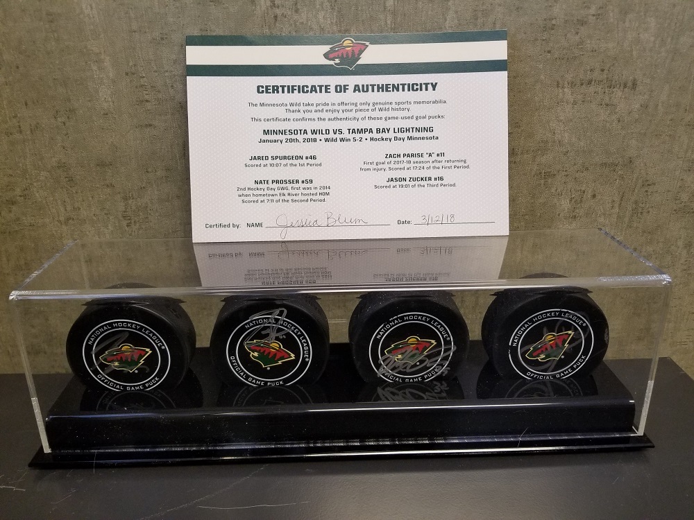 Wild Game Used Goal Puck-Hockey Day Minnesota 2018