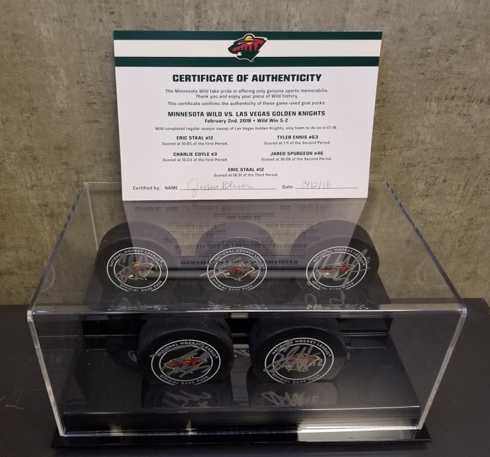 Wild Game Used Goal Puck-17-18 Sweep of Las Vegas Golden Knights