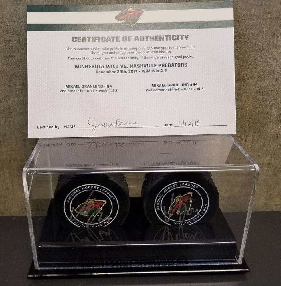 Wild Game Used Goal Puck-Granlund Second Career Hat Trick (Pucks 2 & 3)