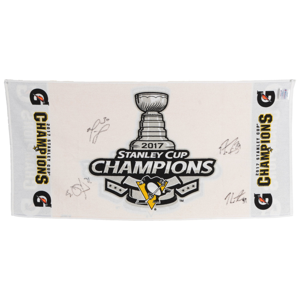 Murray, Fleury, Guentzel, Malkin Pittsburgh Penguins 2017 Stanley Cup Event-Issued Stanley Cup Towel With Four Signatures