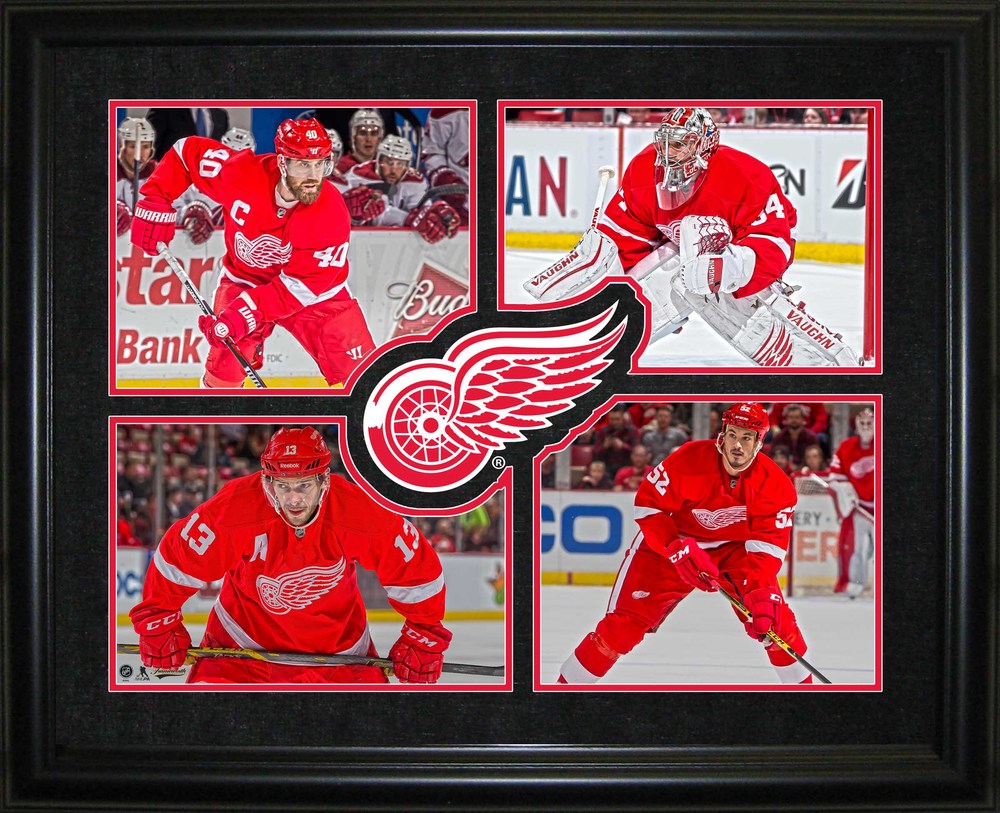 Detroit Red Wings - Framed 16x20 Logo Print with 4 Player Collage