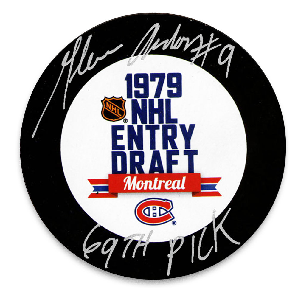 Glenn Anderson 1979 NHL Draft Day 69th Pick Autographed Puck Edmonton Oilers