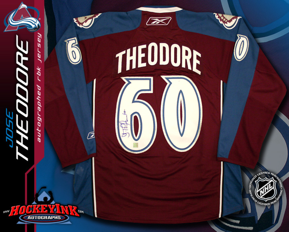 JOSE THEODORE Signed RBK Premier Burgundy Colordao Avalanche Jersey