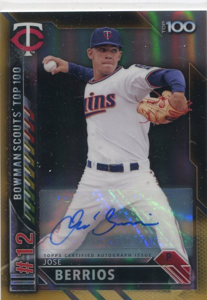 2016 Bowman Chrome Bowman Scouts Top 100 Autographs Gold #BTP12 Jose Berrios