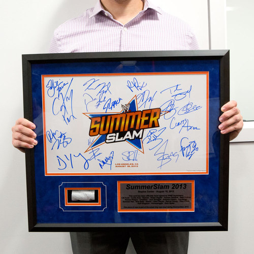 SummerSlam 2013 Signed Plaque with piece of USED Ring Rope