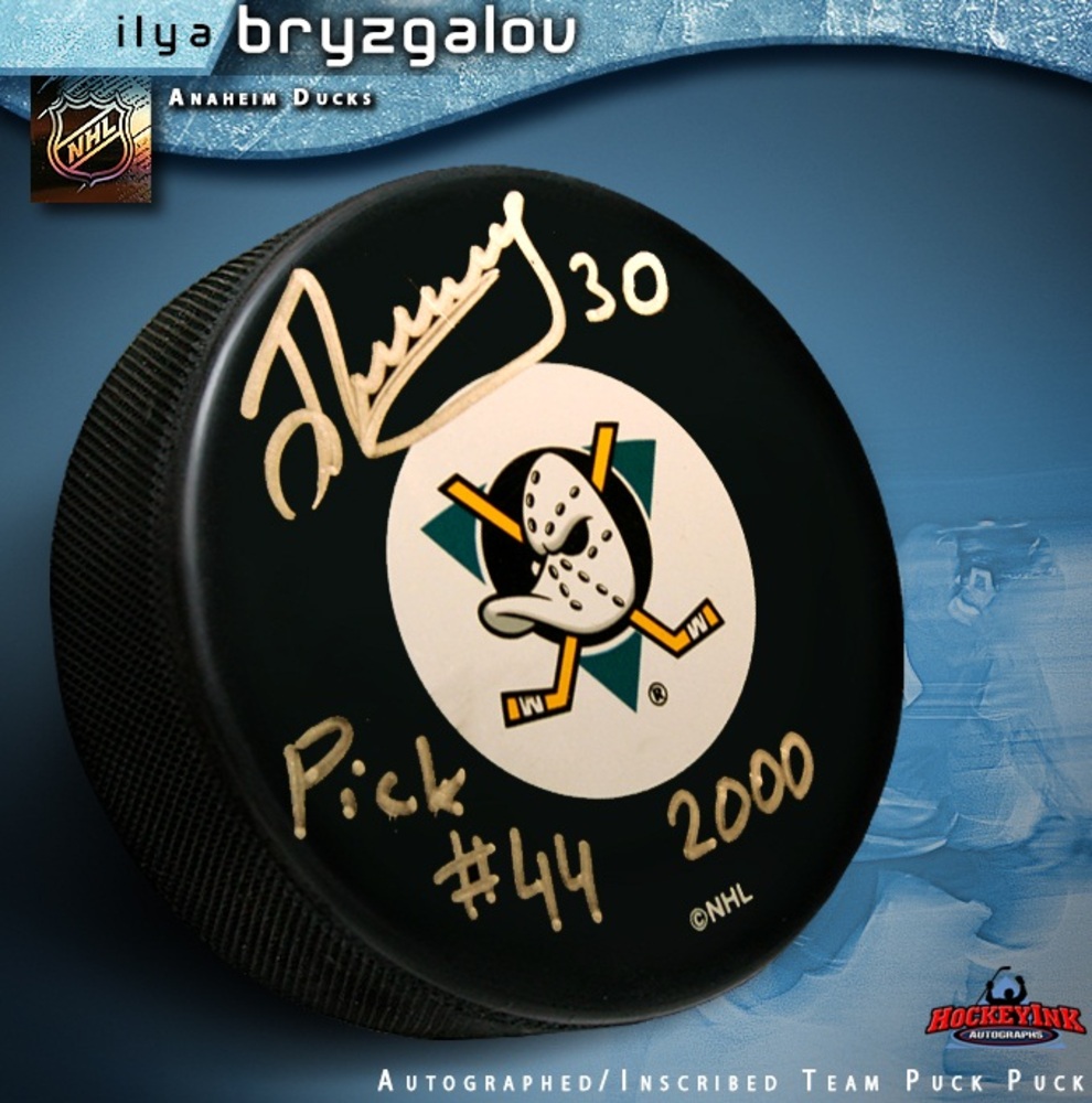 ILYA BRYZGALOV Signed Inscribed Anaheim Mighty Ducks '00 Draft Puck