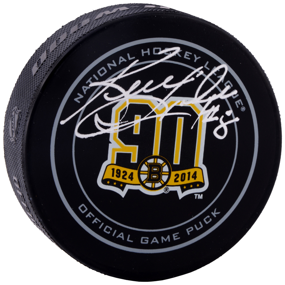 Ken Hodge Boston Bruins Autographed 90th Anniversary Logo Puck