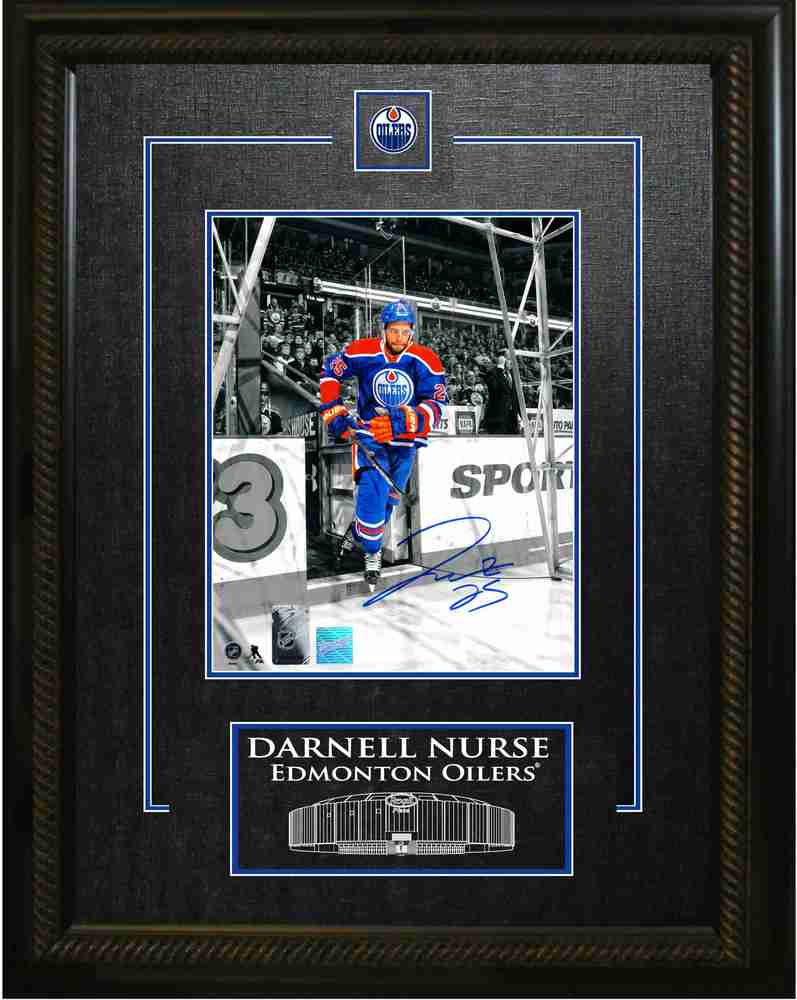 Darnell Nurse - Signed & Framed 8x10 Etched Mat Edmonton Oilers 'Skating Onto Ice' Photo