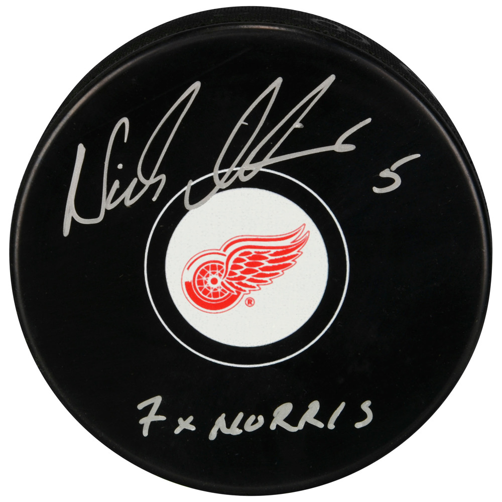 Nicklas Lidstrom Detroit Red Wings Autographed Hockey Puck with 7x Norris Inscription
