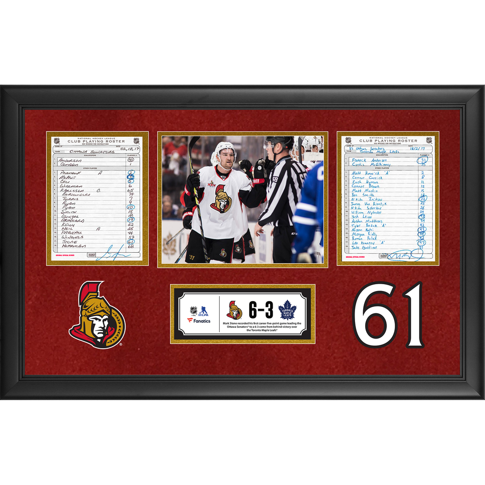 Ottawa Senators Framed Original Line-Up Cards From February 18, 2017 vs. Toronto Maple Leafs - Mark Stone's First Career Five-Point Game