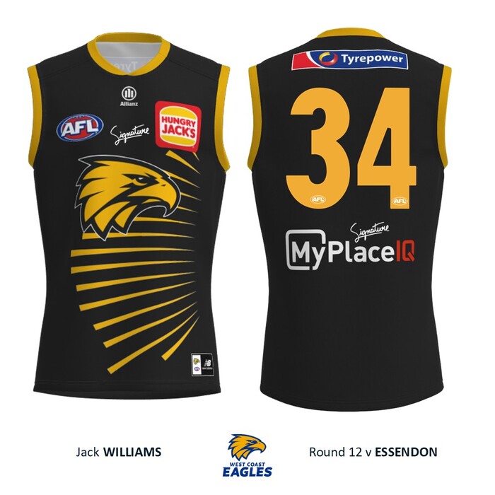 Photo of Jack Williams #34 West Coast Eagles 2026 WA Day Match-Worn Guernsey & Shorts