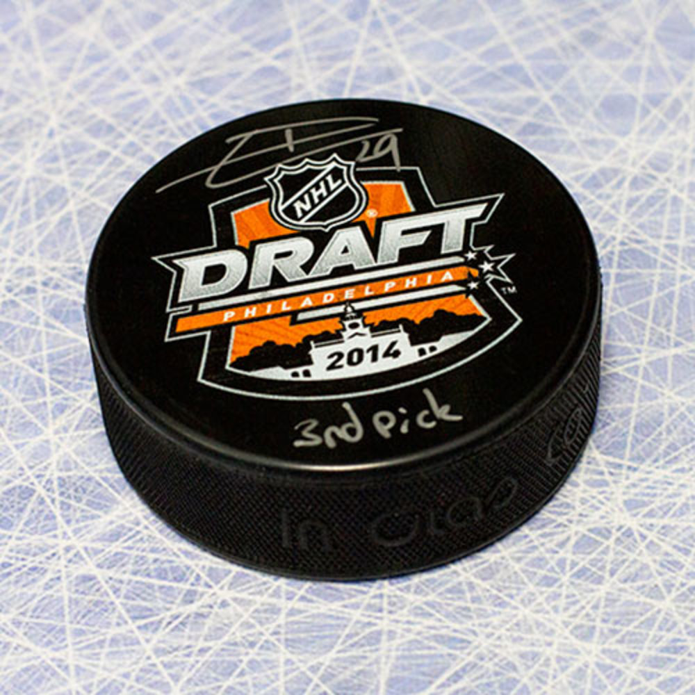 Leon Draisaitl 2014 NHL Draft Day Puck Autographed w/ 3rd Pick Inscription *Edmonton Oilers*