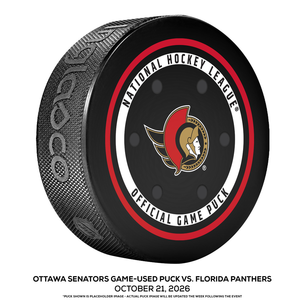 Ottawa Senators Game-Used Puck vs. Florida Panthers on October 21, 2026 - Senators Beat Panthers in Brady Tkachuk's (FLA) return to Ottawa