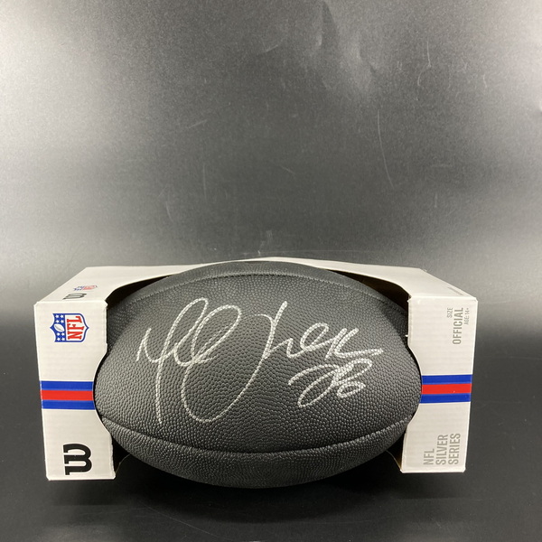 HOF - Rams Marshall Faulk Signed Black Football With Metallic Rams Logo