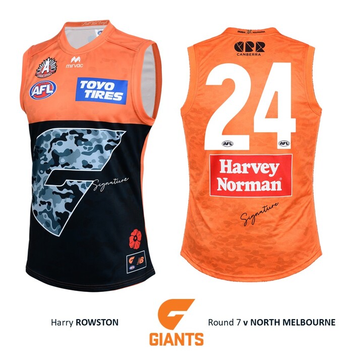 Photo of Harry Rowston #24 GWS GIANTS Anzac Round Player-Issue Jumper