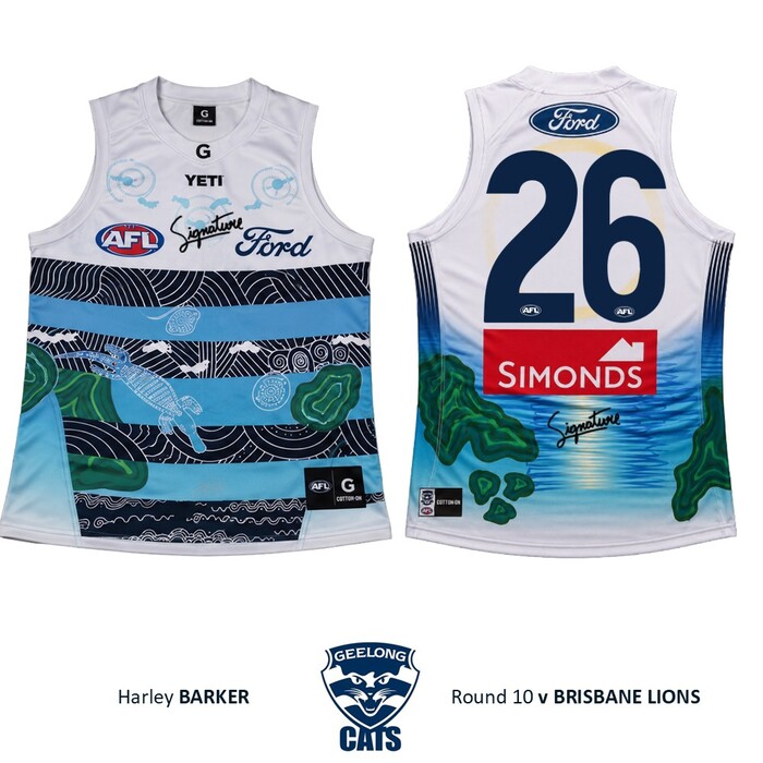 Photo of Harley Barker #26 Geelong Cats 2026 First Nations Clash Player-Issue Guernsey