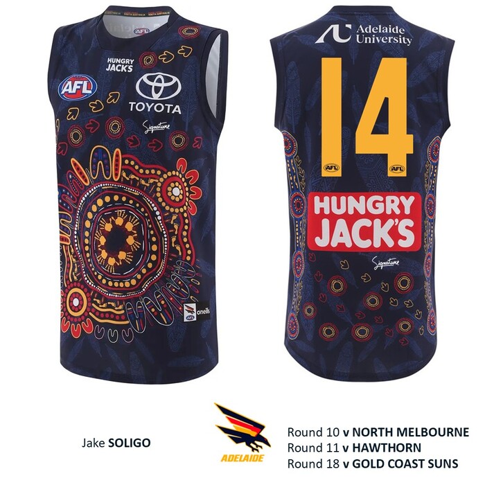 Photo of Jake Soligo #14 Adelaide Crows 2026 First Nations Match-Worn Guernsey