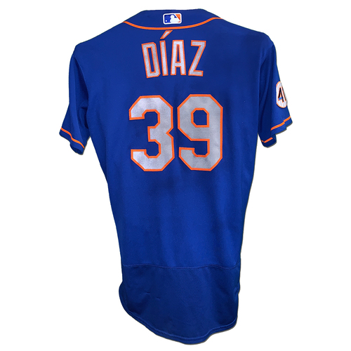 Edwin Diaz 39 Game Used Blue Alt. Road Jersey with Seaver Patch Mets vs. Braves 10/2/21