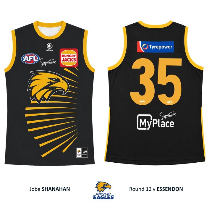 Photo of Jobe Shanahan #35 West Coast Eagles 2026 WA Day Guernsey & Shorts